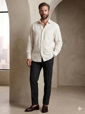 BOSS Hugo Boss White Textured Cotton Long Sleeve Dress Shirt Size 17 34/35